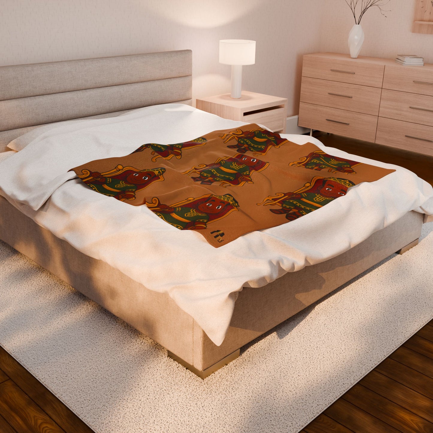 Prince’s Plush Storytime Blanket — Brown Velveteen Throw with Crowned Boy Pattern