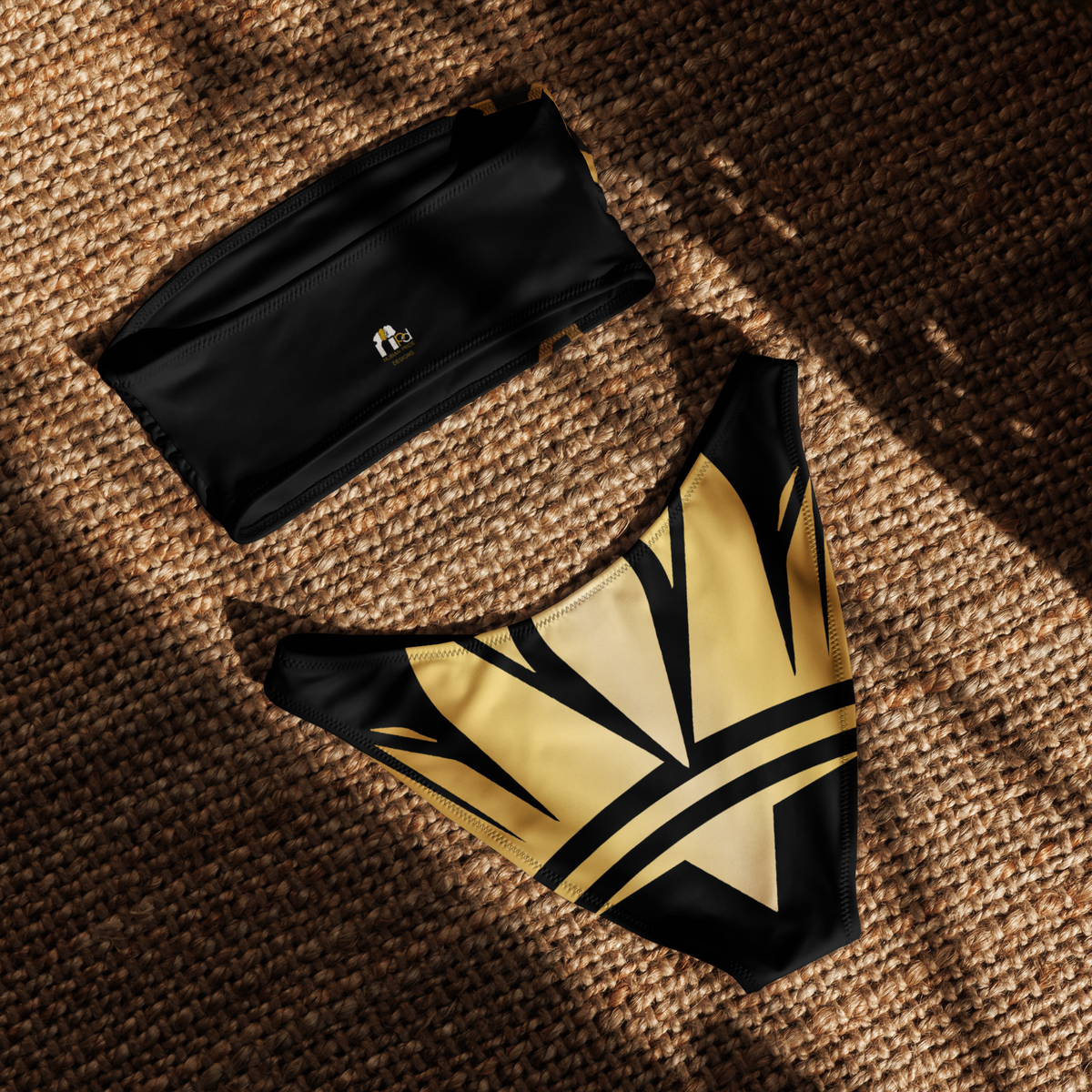 Black & Gold Africa Map Bandeau Bikini Set