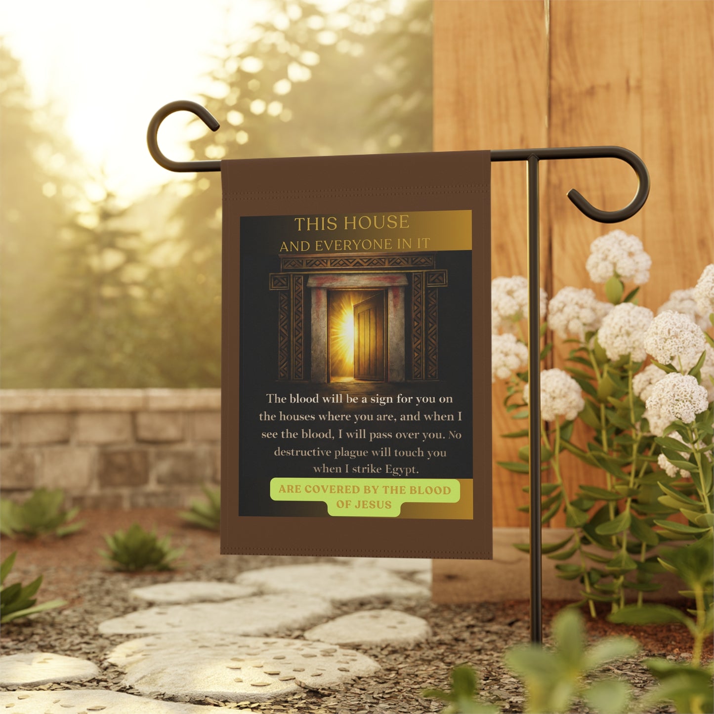 Covered By The Blood Garden Flag — Welcome House Banner
