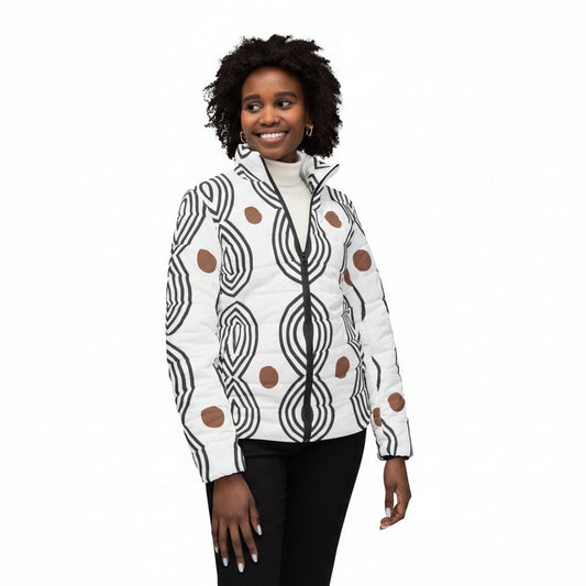Abstract Loop Pattern  Puffer Jacket for Women