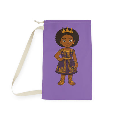 Purple Crowned Black Girl Laundry Bag — Vibrant Self-Love Drawstring Hamper