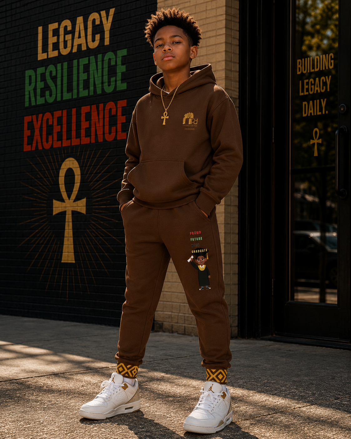Future Legacy Proud HBCU Grad  Unisex Youth Joggers in Dark Brown