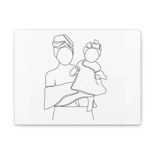 Heritage Embrace – Mother & Child Line  Art Matte Canvas Print — Stretched 1.25"