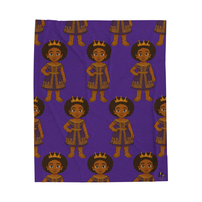 Princess Kids Plush Blanket — Purple Velveteen Cozy Throw with Crowned Girl Pattern