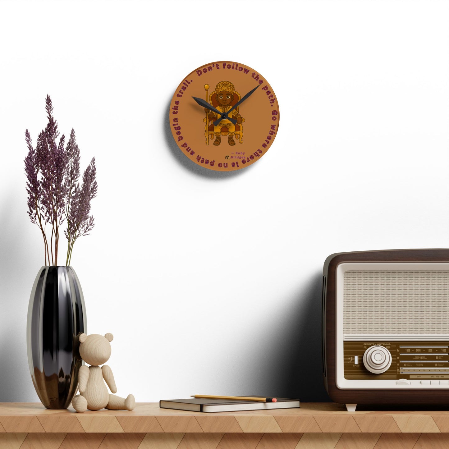 Prince Boy Acrylic Wall Clock — African Royalty Kids Room Decor