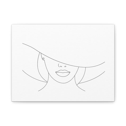Chic Mystique – Wide-Brim Hat Line Art Line Art Matte Canvas Print — Stretched 1.25"