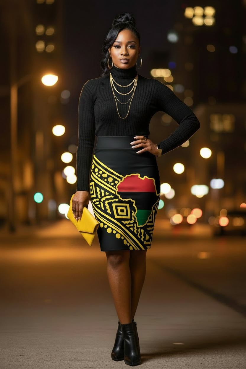Golden Continent Pencil Skirt (Yellow)