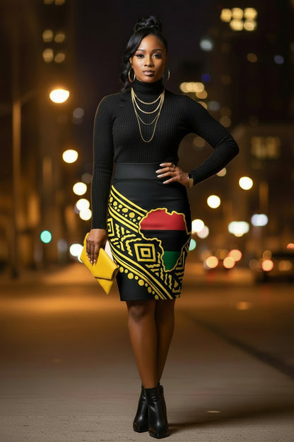 Golden Continent Pencil Skirt (Yellow)