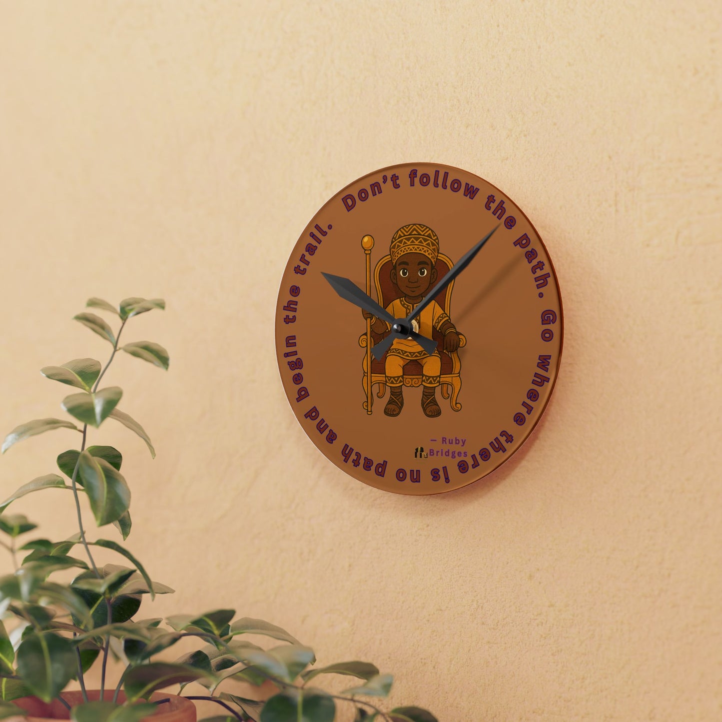 Prince Boy Acrylic Wall Clock — African Royalty Kids Room Decor