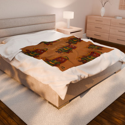Prince’s Plush Storytime Blanket — Brown Velveteen Throw with Crowned Boy Pattern