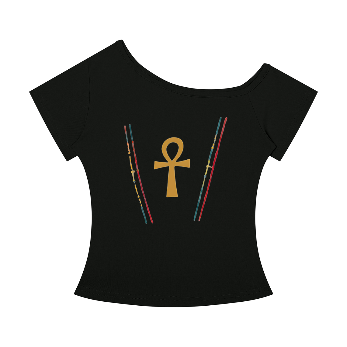 Ankh Lines Womens Off-the-Shoulder Tee