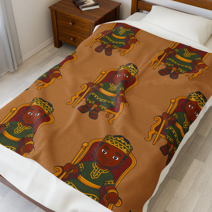 Prince’s Plush Storytime Blanket — Brown Velveteen Throw with Crowned Boy Pattern