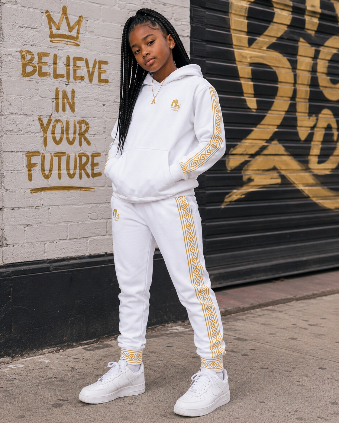 Nubian Pride White & Gold Tribal Unisex Joggers