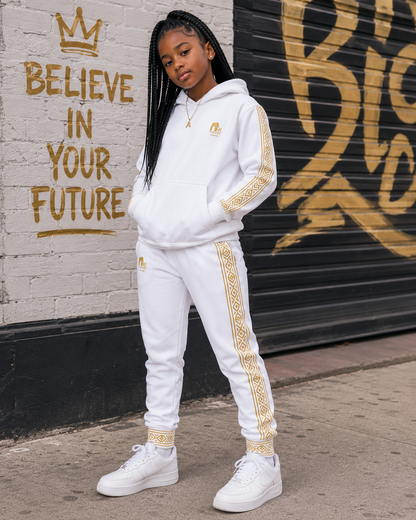 Nubian Pride White & Gold Tribal Unisex Joggers