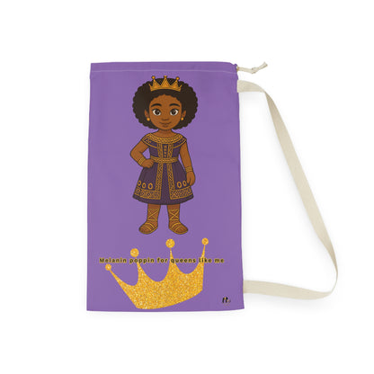 Purple Crowned Black Girl Laundry Bag — Vibrant Self-Love Drawstring Hamper