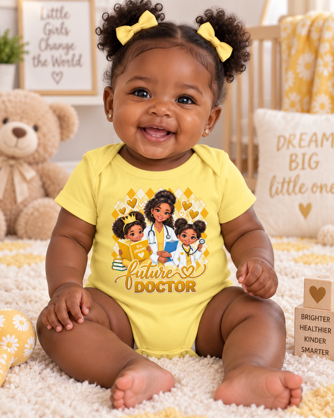 Future Doctor Argyle Print Graduate Short Sleeve Onesie Tee for Girls in  Yellow