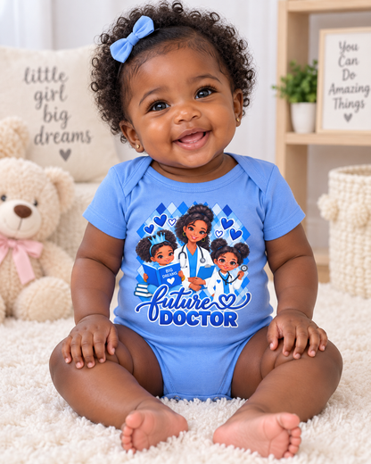 Future Doctor Argyle Print Graduate Short Sleeve Onesie Tee for Girls in  Blue