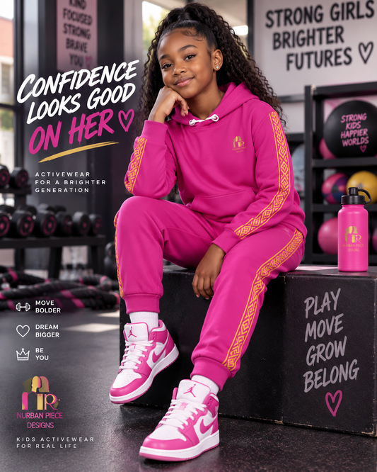 Nubian Pride Tribal Youth Unisex Hoodie in Fuschia