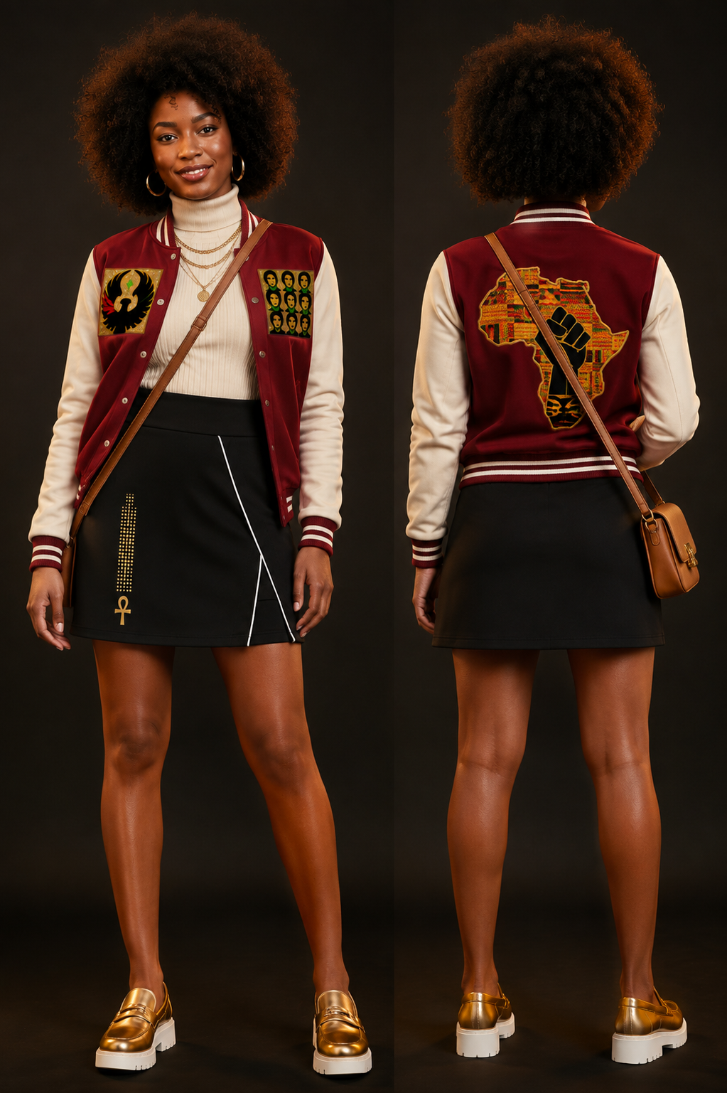 Nile Gold Ankh High-Waist Pocketed A-Line Skirt