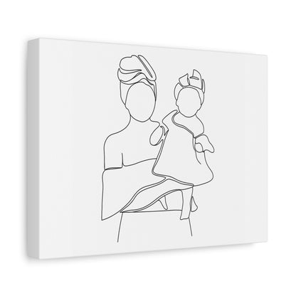 Heritage Embrace – Mother & Child Line  Art Matte Canvas Print — Stretched 1.25"