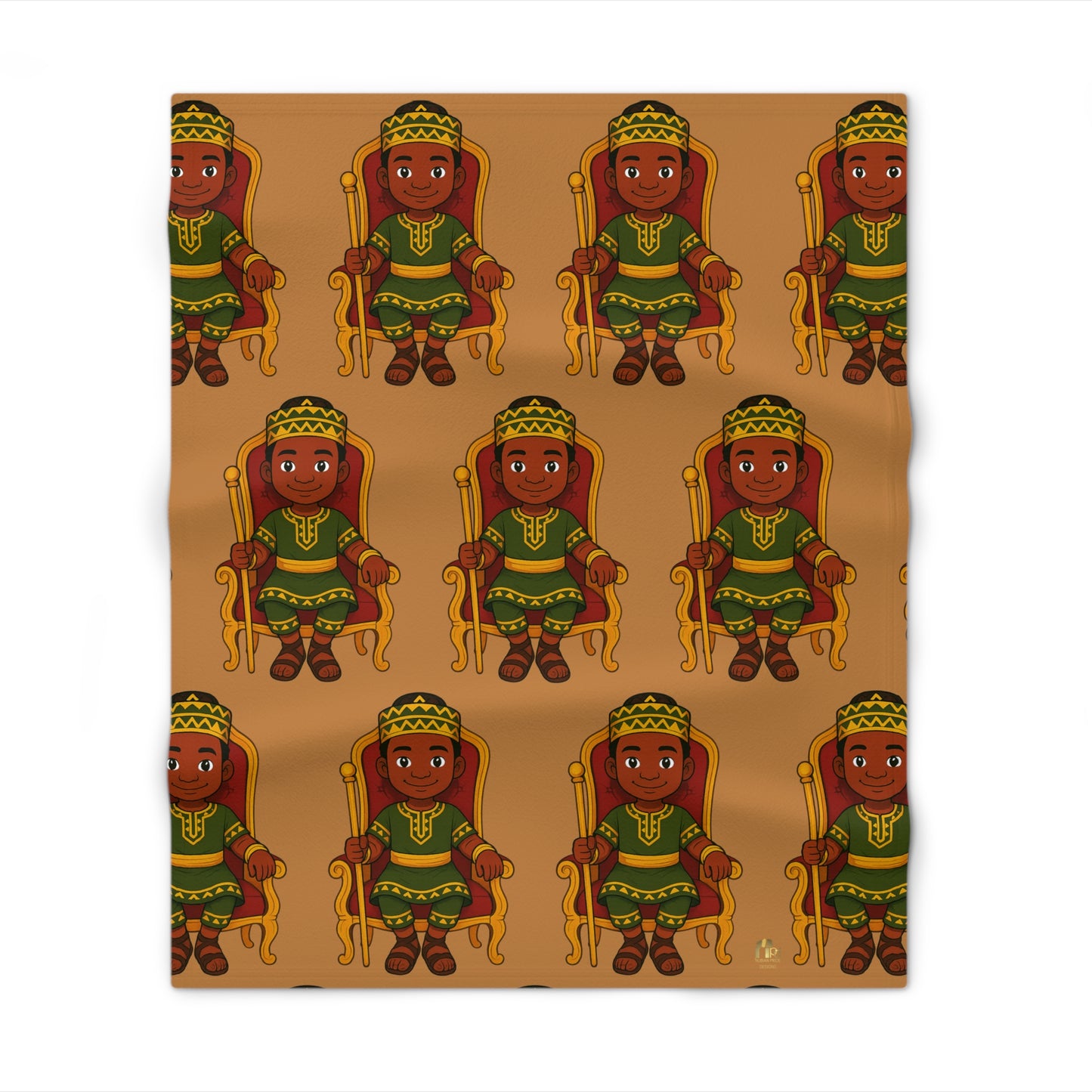 Little King Throne Pattern Throw Blanket — Cozy Tan Kids Blanket Featuring Crowned Prince Design