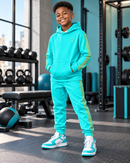 Nubian Pride Tribal Youth Unisex Hoodie in Teal
