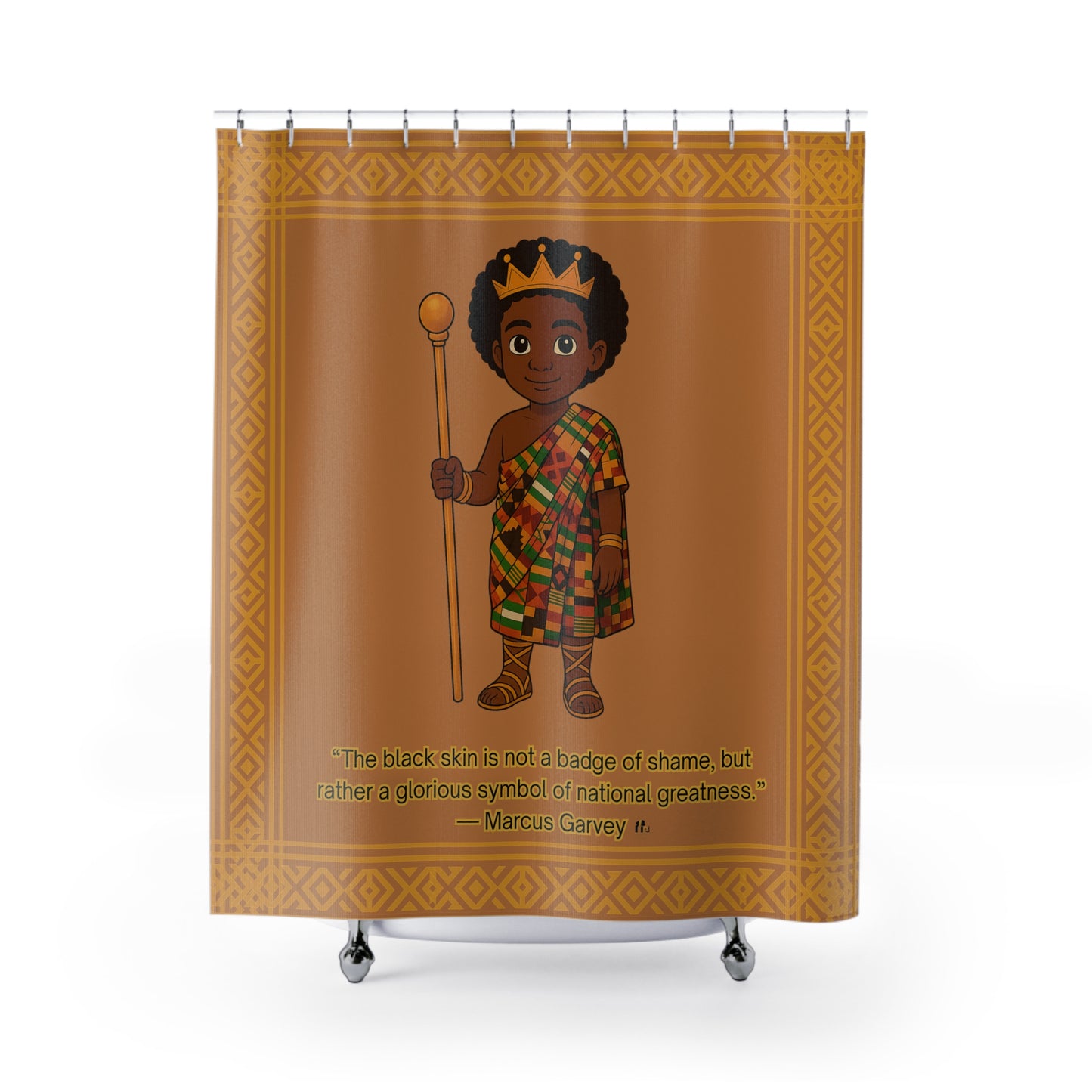 Royal Prince Shower Curtain — African Prince Boy Crown Bathroom Decor, Brown & Gold Kids Bathroom