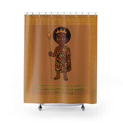 Royal Prince Shower Curtain — African Prince Boy Crown Bathroom Decor, Brown & Gold Kids Bathroom