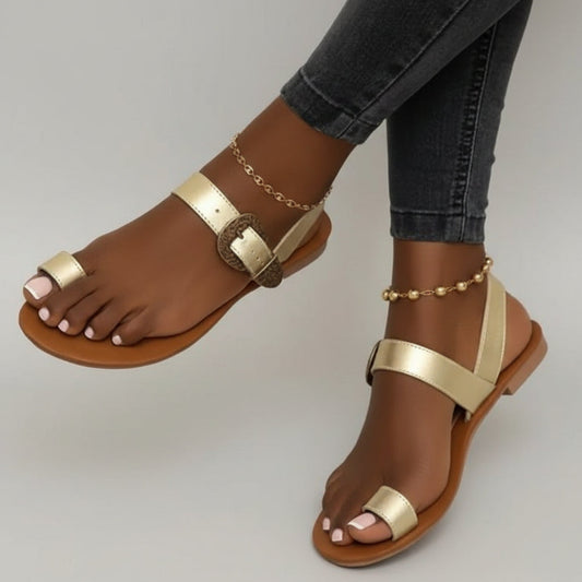 Women's Gold Toe-Ring Flat Sandals
