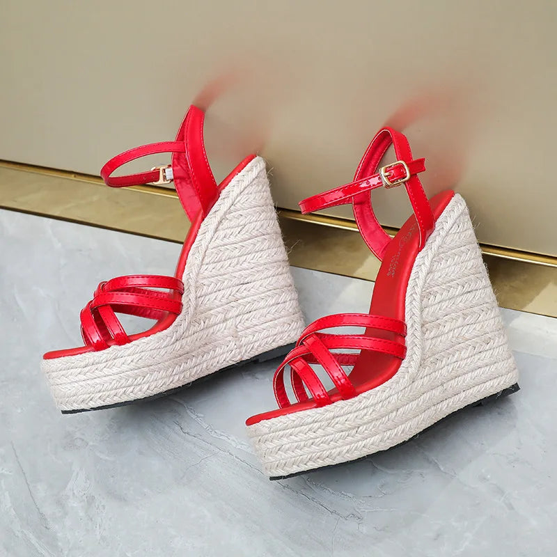 Women's Ankle Strap Cross-Toe Espadrille Wedge Sandals