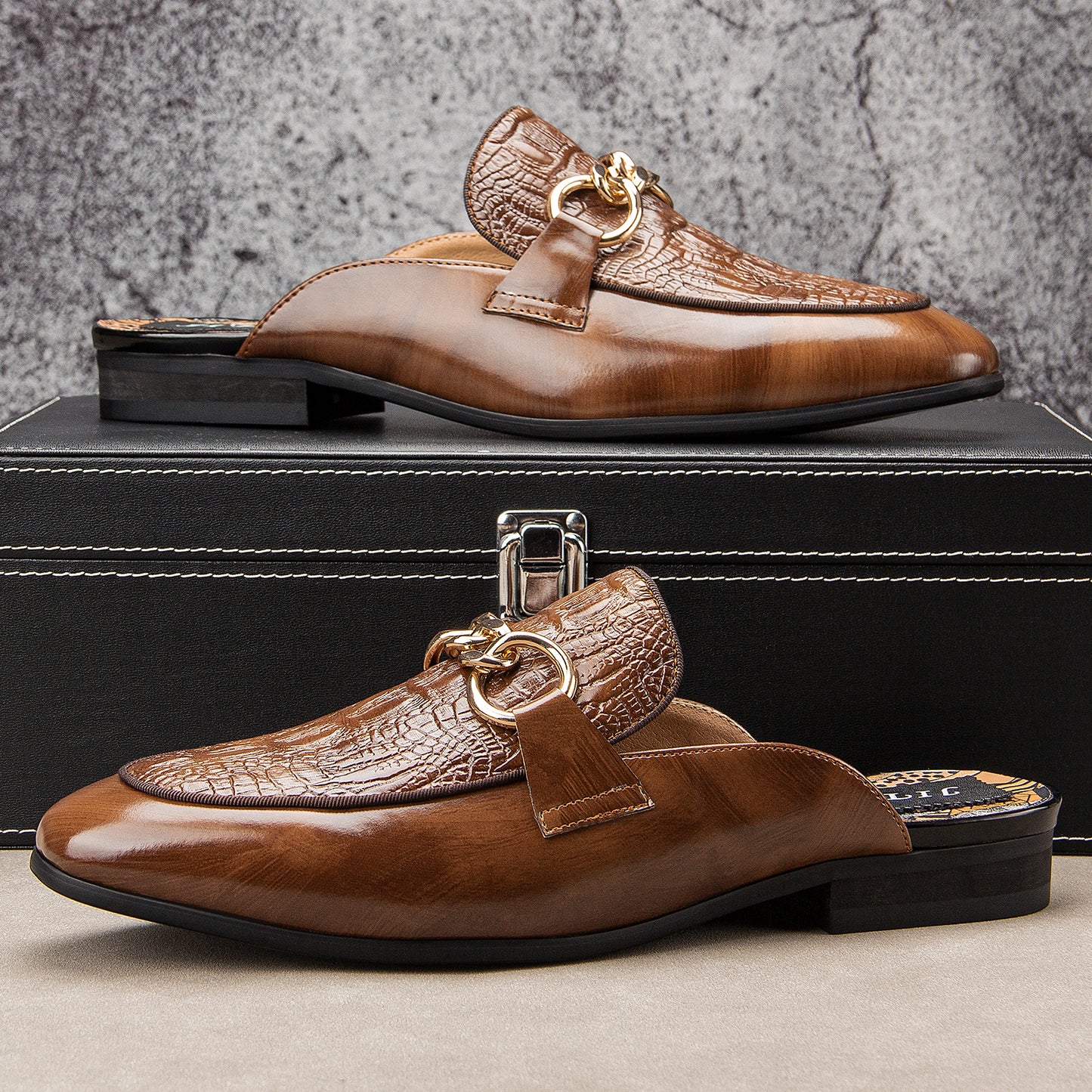 Men's Leather Backless Slip-On Shoes