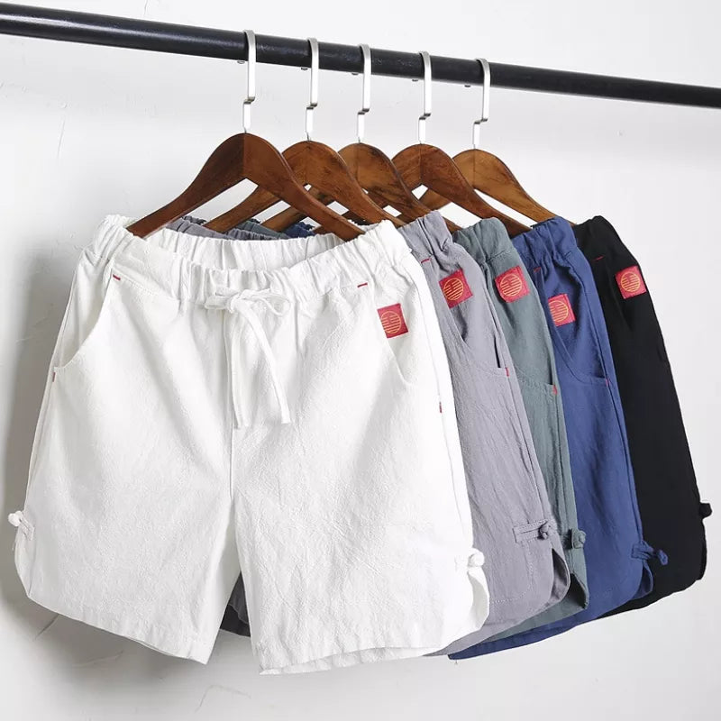Men's Cotton Linen Drawstring Board Shorts