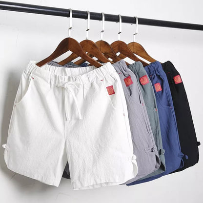 Men's Cotton Linen Drawstring Board Shorts