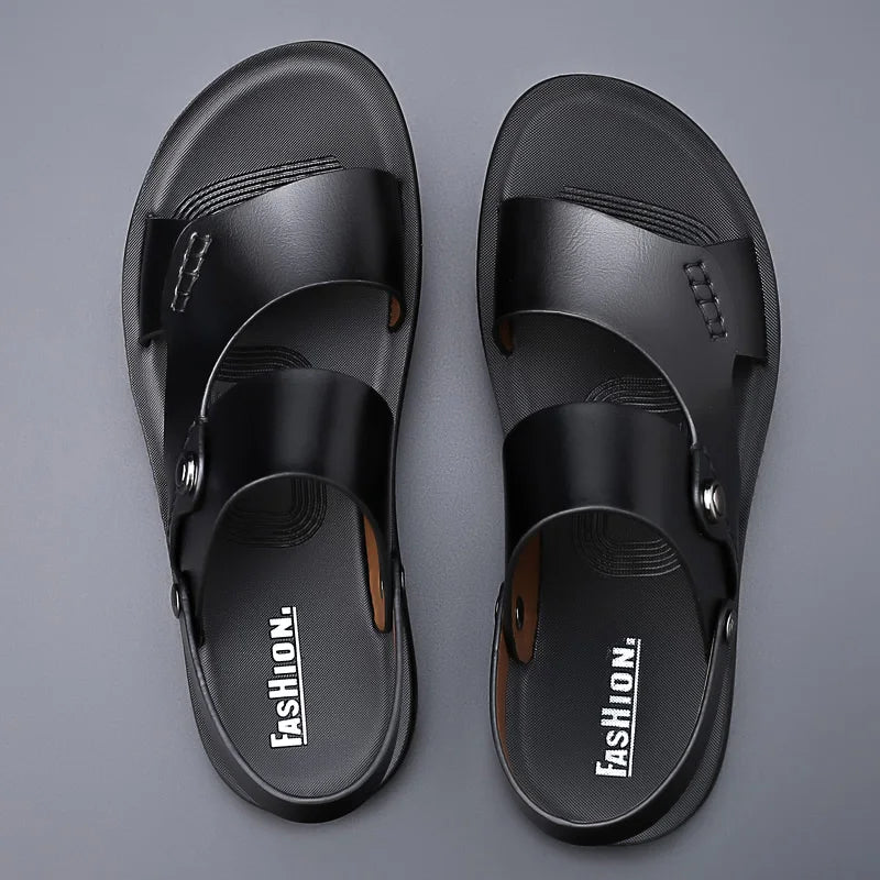 Men's Genuine Cow Leather Roman Gladiator Slip-On Sandals