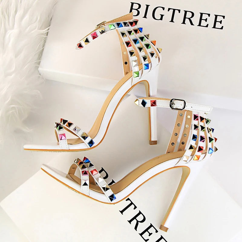Women's Rivet-Embellished Stiletto Sandals