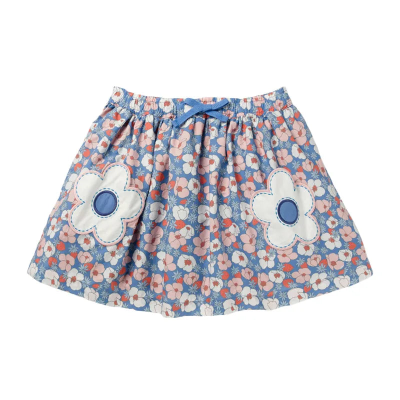 Girls' A-Line Denim Skirt with Cartoon Appliqué
