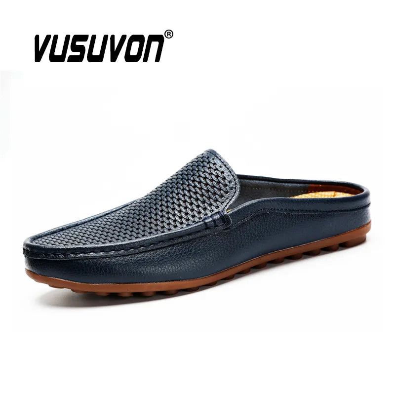 Men's Genuine Cow Leather Mule Loafers