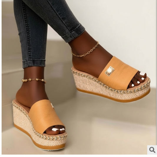 Women's Wide-Band Slip-On Espadrille Wedge Mules