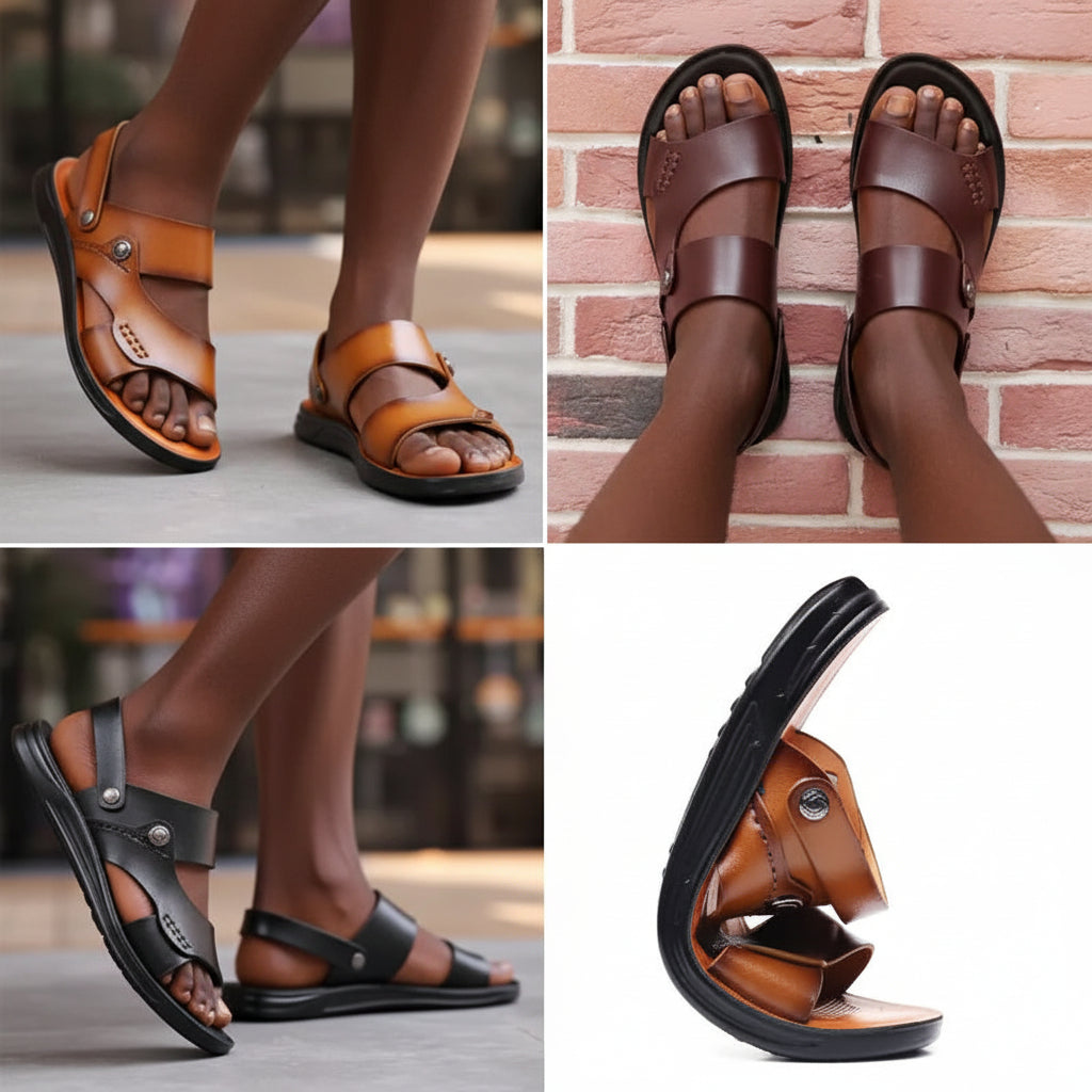 Men's Genuine Cow Leather Roman Gladiator Slip-On Sandals