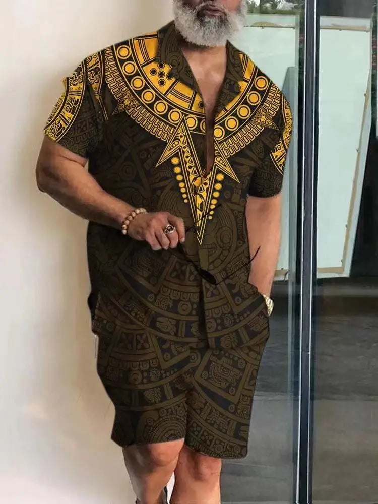 Men's Casual Two-Piece Shirt & Shorts Set
