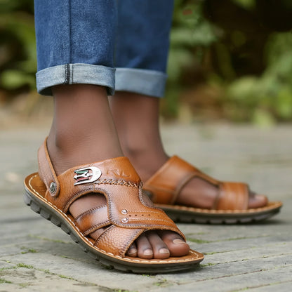 Men's 2-in-1 Genuine Cowhide Leather Sandals