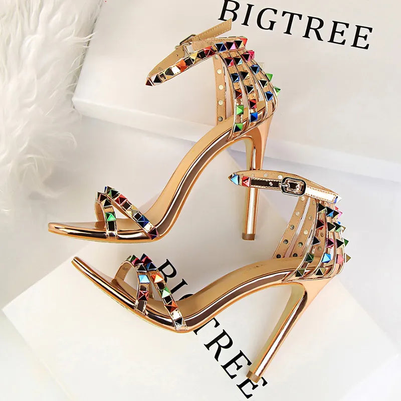 Women's Rivet-Embellished Stiletto Sandals