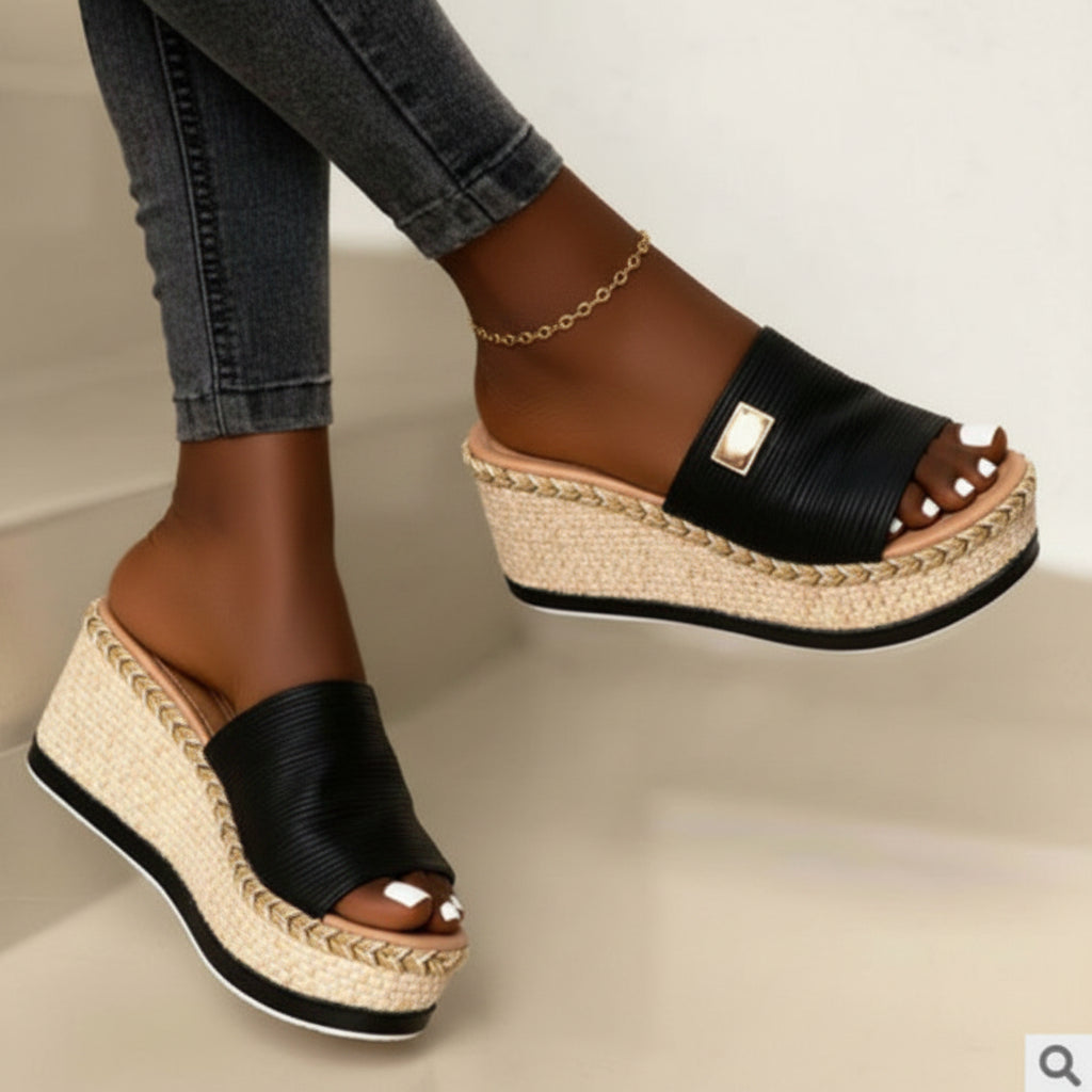 Women's Wide-Band Slip-On Espadrille Wedge Mules