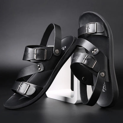 Men's Genuine Cow Leather Roman Gladiator Slip-On Sandals