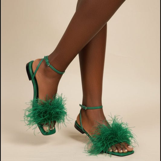 Women's Feather-Embellished Flat Sandals