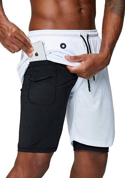 Men's 2-in-1 Gym Compression Liner & Phone Pocket  Shorts |