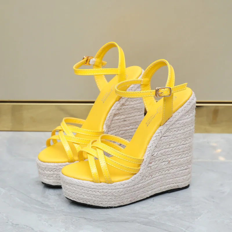 Women's Ankle Strap Cross-Toe Espadrille Wedge Sandals