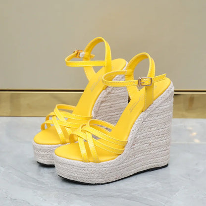 Women's Ankle Strap Cross-Toe Espadrille Wedge Sandals