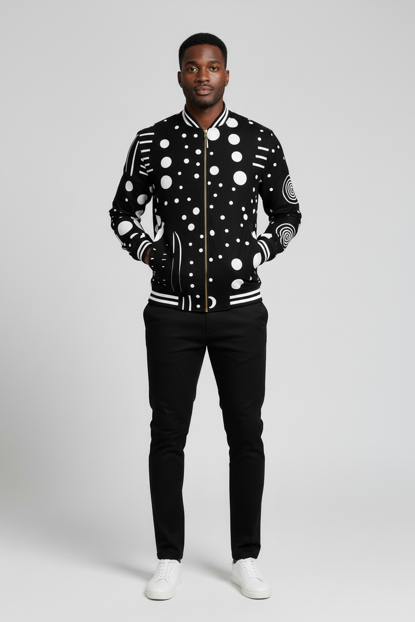 Ancestral Rhythms Unisex Varsity Jacket in Black/Black and Black/Red