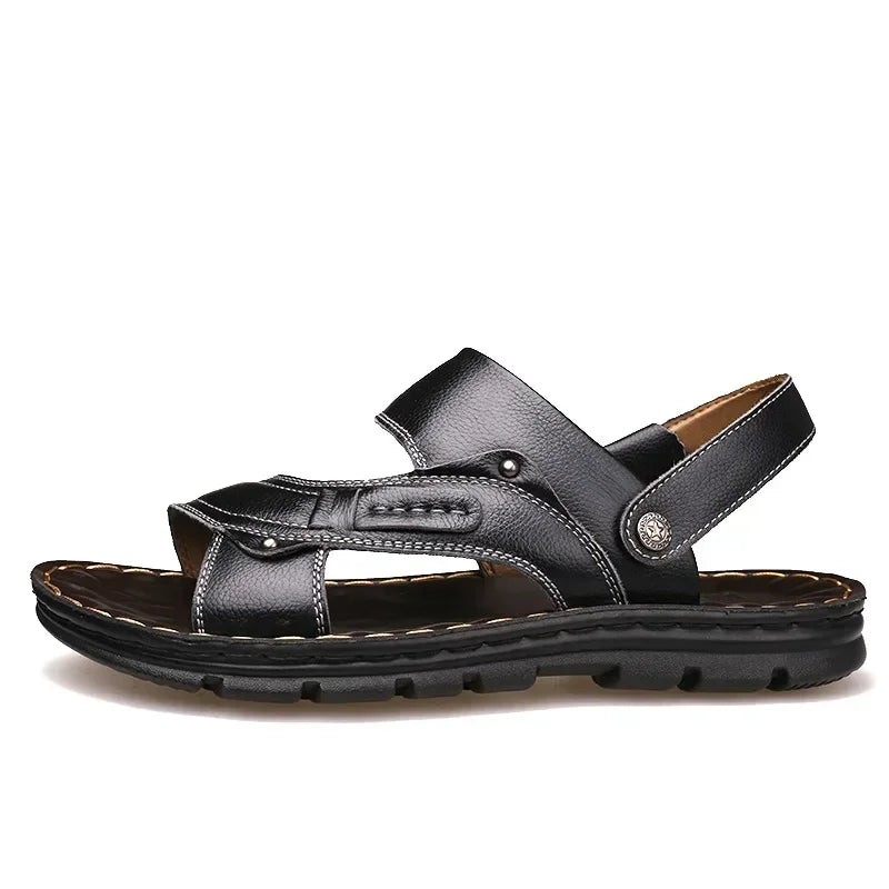 Men's Genuine Cowhide Leather Sandals – Non-Slip Casual Beach Slides